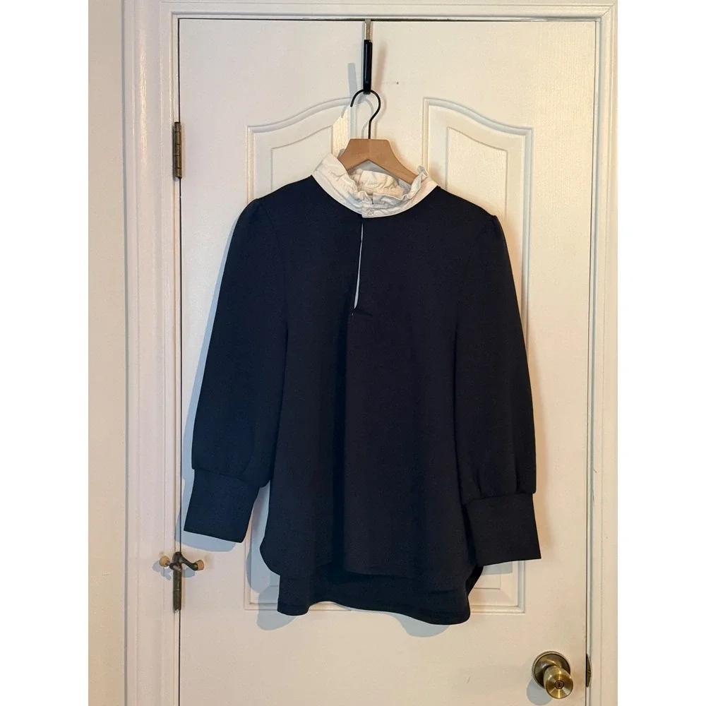 Tuckernuck x Pomander Place | Charlotte Terry Top L Navy Ruffle Collar Preppy